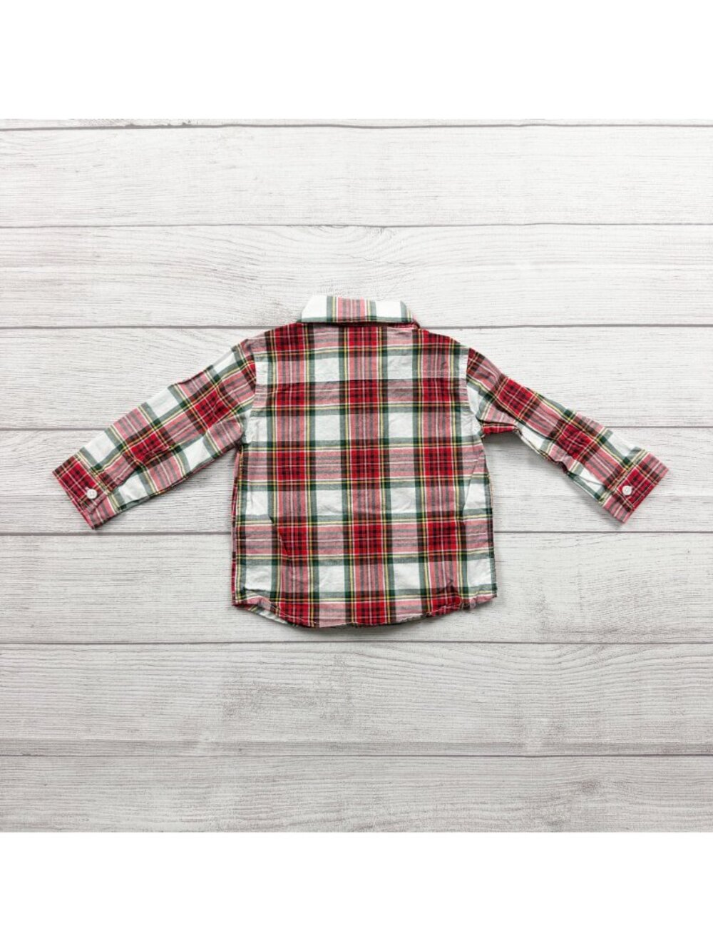 Carter's Red Green Plaid Button Up Shirt Long Sleeve Cotton 9-12 Months - Picture 3 of 3